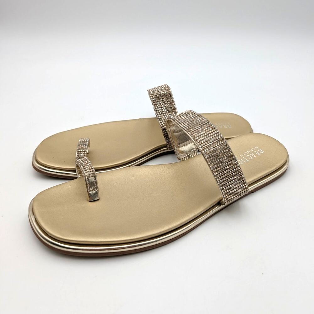 Reaction Kenneth Cole Wilfred Toe Loop Flat Sandals Women's Gold Size US7.5 EU38